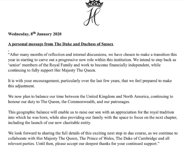 Comunicado De Principe Harry y Meghan Markle