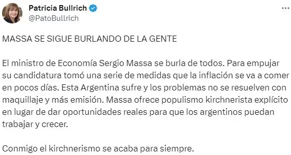 publicación de Patricia Bullrich