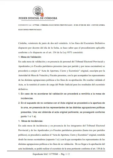 Tribunal Electoral procedimiento para escrutinio f