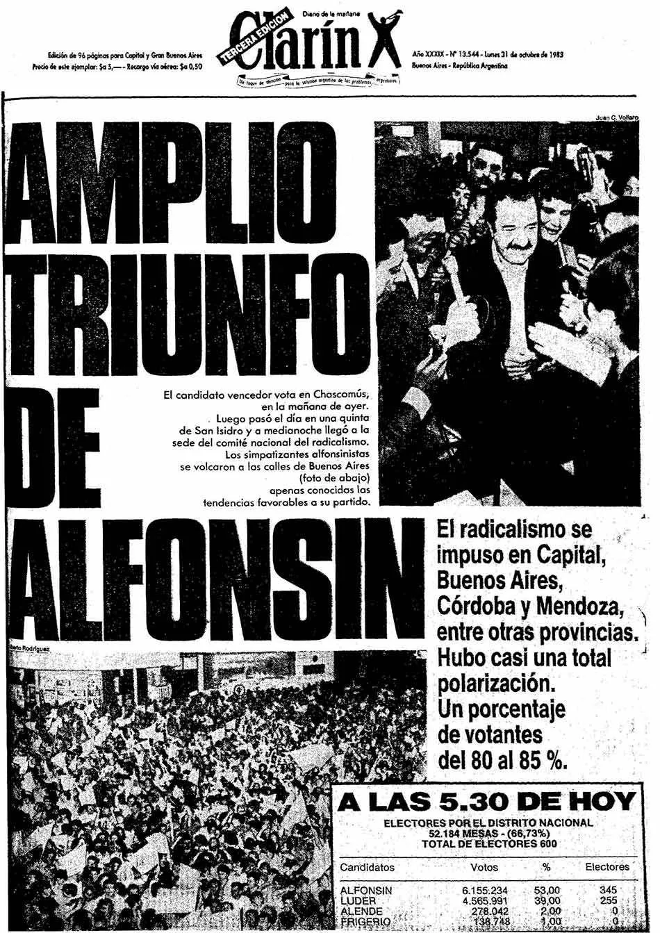 ALFONSIN 1983 TAPA CLARIN 1