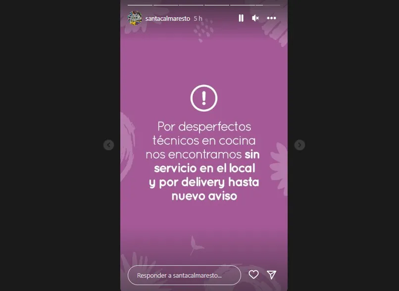 santa Calma aviso 
