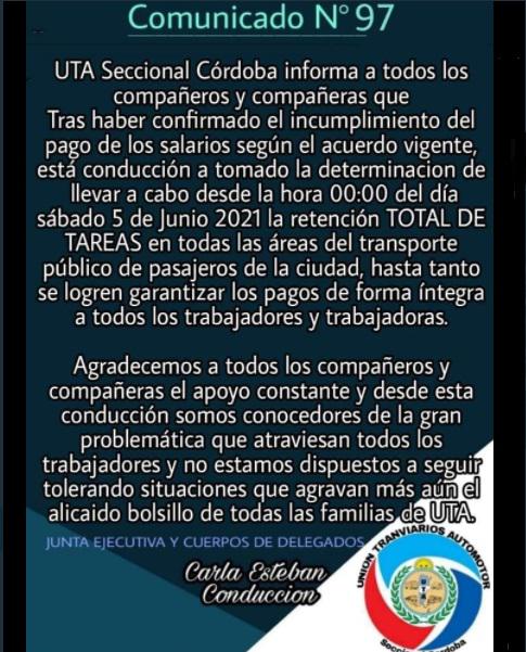 Comunicado de Uta Cba