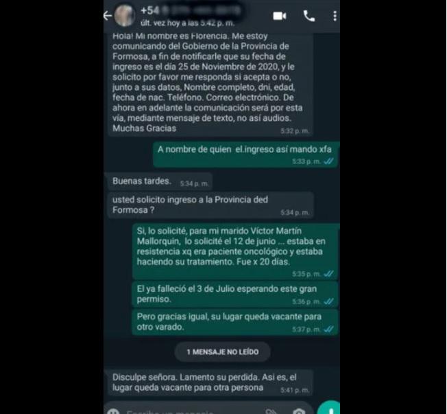 Formosa Paciente muerto permiso 