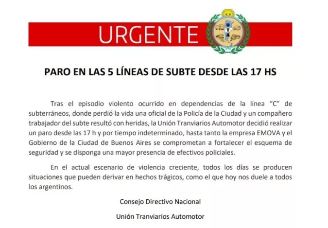 UTA subte muerte de policia