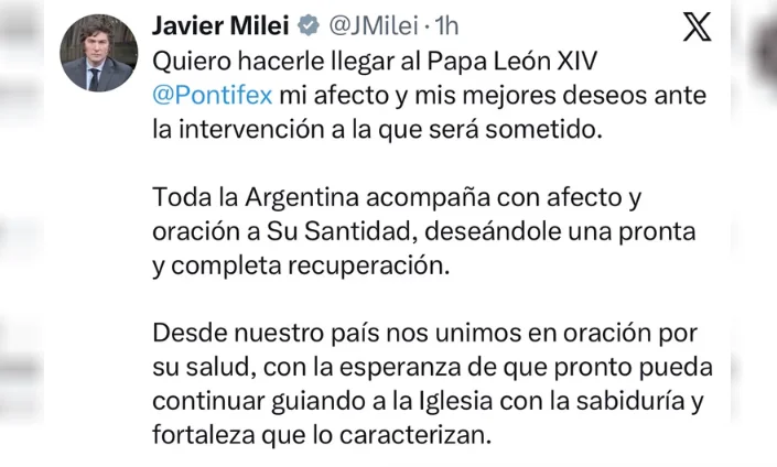 Posteo Milei salud del papa