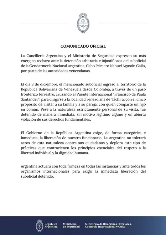 EL OBJETIVO FOTO COMUNICADO GENDARME DETENIDO