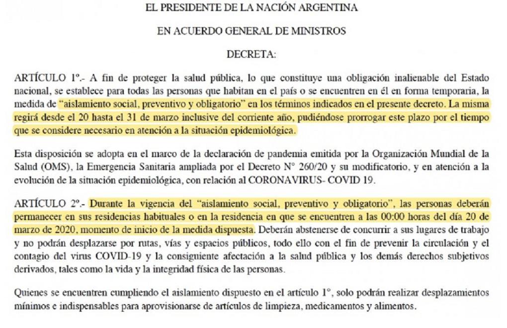 Decreto Oficial Cuarentena Obligatoria