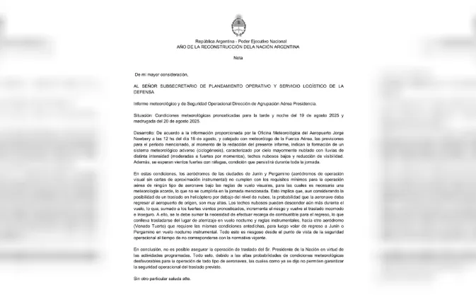 Milei viaje informe sobre las adversas condiciones climáticas