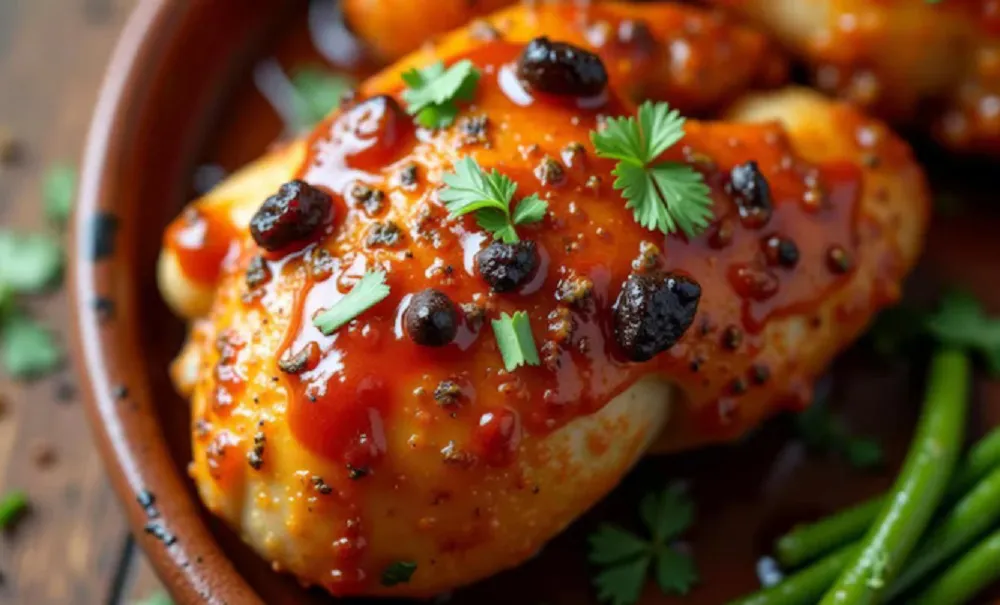 Pollo glaseado con miel y mostaza