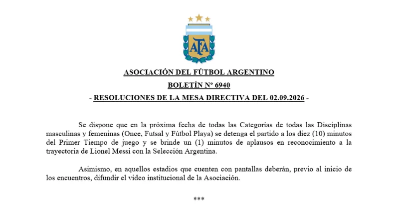 Comunicado AFA homenaje a Messi