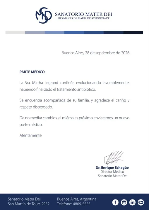 parte médico de Mirtha Legrand