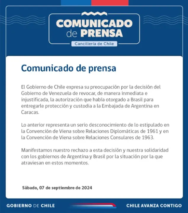 comunicado de prensa de Chile
