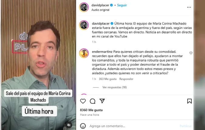 periodista David Placer a través de sus redes sociales.