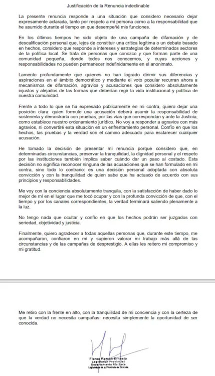 justificación de renuncia indeclinable
