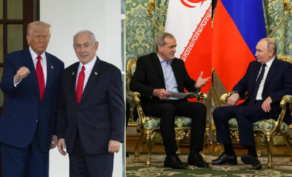 Donald Trump, Benjamín Netanyahu Vladimir Putin y Masoud Pezeshkian